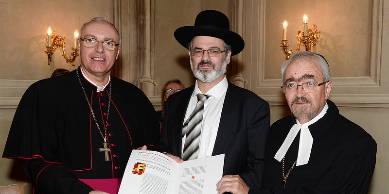 Ägidius J. Zsifkovics, Arie Folger und Manfred Koch bei der Präsentation des Ökumenischen Hirtenbriefes im November 2018